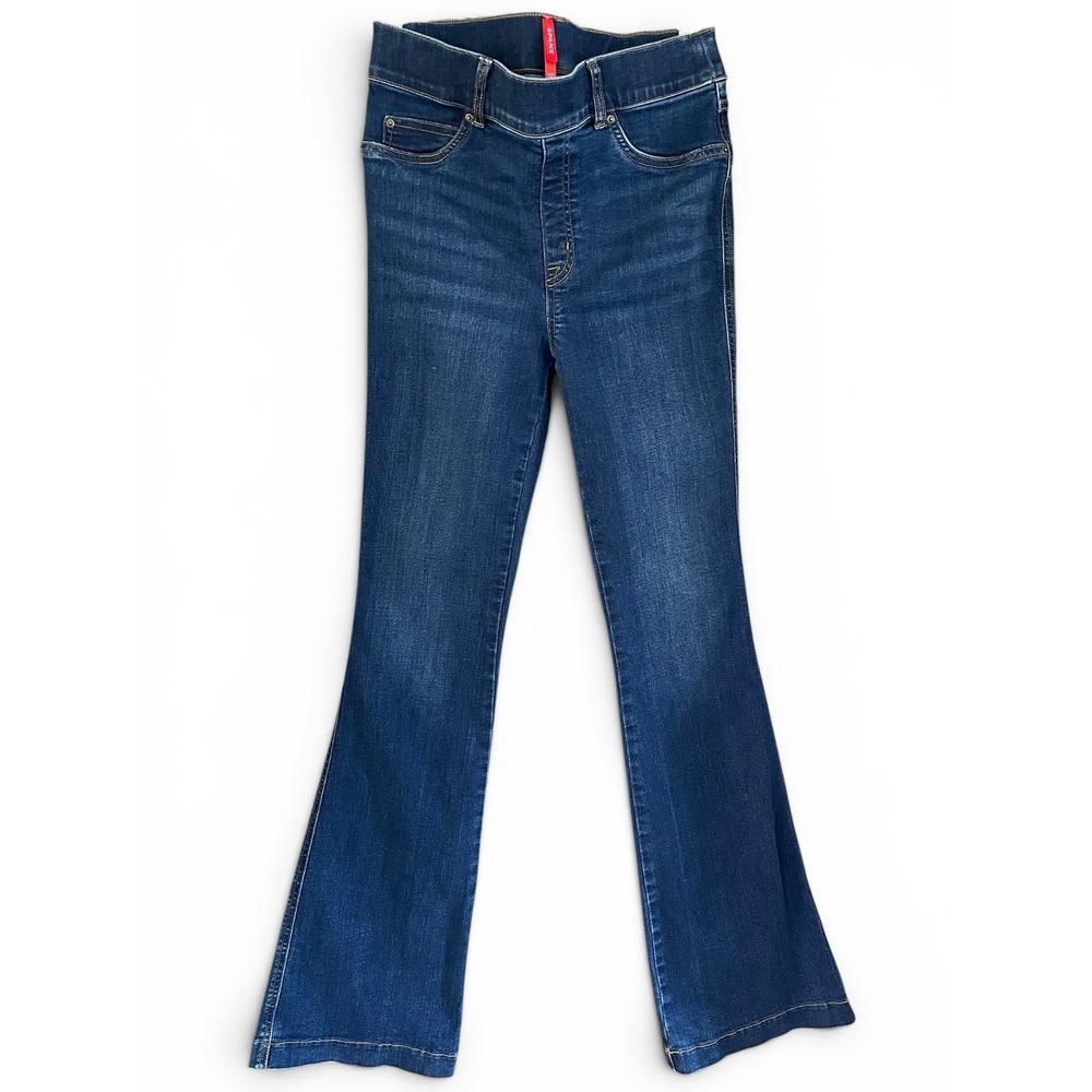 SPANX EveryWear Pull On Flare Jeans Womens M Midnight Shade High Rise Shaping